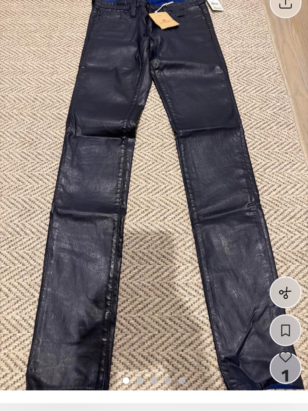 NWT  Ag Adriano Goldschmied Coated Navy Straight Leg Jeans